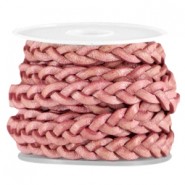 DQ leer plat gevlochten 5mm Coral rose red