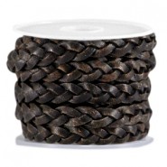 DQ leer plat gevlochten 5mm Black - antique finish