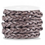 DQ leer plat gevlochten 5mm Dark chocolate brown - vintage finish