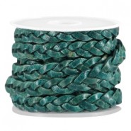 DQ leer plat gevlochten 5mm Dark teal blue - antique finish