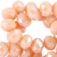 Faceted glass beads 8x6 mm rondelle Pale apricot beige opaque - pearl diamond coating