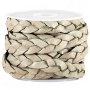 DQ leer plat gevlochten 10mm Light olive green - vintage finish