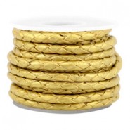 DQ leer 3mm 4 draden rond gevlochten Gold-metallic