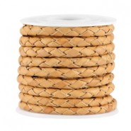 DQ leer 3mm 4 draden rond gevlochten Light earth brown - vintage finish