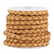 DQ leer 3mm 4 draden rond gevlochten Light cognac brown - vintage finish