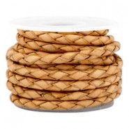 DQ leer 3mm 4 draden rond gevlochten Natural brown