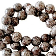 Half edelsteen kralen rond 4mm Dark brown-snow grey