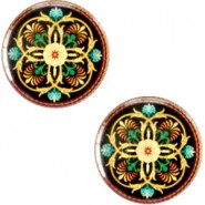 Mandala 20mm basic cabochon Multicolor zwart-groen-geel