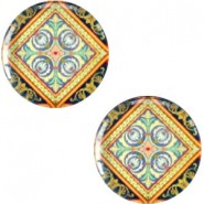 Cabuchón Mandala básico 20mm - Multicolor negro-verde-naranja