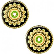 Mandala 12mm basic cabochon Multicolor zwart-groen-geel