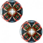 Cabuchón Mandala básico 20mm - Multicolor azul oscuro-rojo