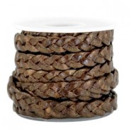 DQ leer plat gevlochten 5mm Dark brown-metallic