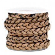 DQ leer plat gevlochten 5mm Light earth brown-vintage finish
