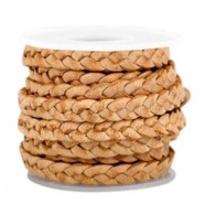 DQ leer plat gevlochten 5mm Natural brown-vintage finish