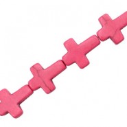 Keramiek turquoise kralen Kruis 14mm Hot pink
