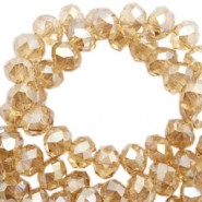 Faceted glass beads 6x4mm rondelle Sandlewood champagne-pearl high shine coating