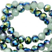 Top Facet kralen 8x6mm disc Greenish grey-half blue gold pearl shine coating