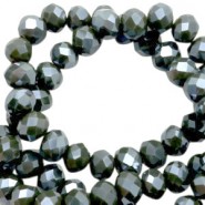 Faceted glass beads 8x6 mm rondelle Covert green-pearl high shine coating