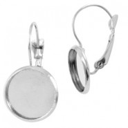 Metalen Oorhanger met setting voor Ø 10mm Cabochon Antiek zilver 