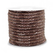 Gestikt imi leer 4x3mm reptile Chocolate brown