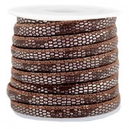 Gestikt imi leer 6x4mm reptile Chocolate brown