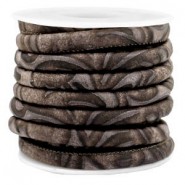 Gestikt imi leer 6x4mm met patroon Dark vintage brown