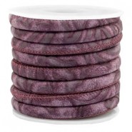 Gestikt imi leer 6x4mm met patroon Flint purple