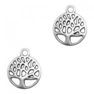 DQ metal charm round Tree Antique Silver