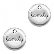 DQ metal charm round "Family" Antique Silver
