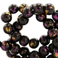 Glaskralen bladgoud look 8mm Black gold-cherish pink