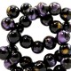 Glaskralen bladgoud look 4mm Black gold-purple