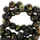 Glaskralen bladgoud look 6mm Black gold-olive green