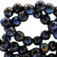 Glaskralen bladgoud look 4mm Black gold-blue