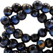 Glaskralen bladgoud look 6mm Black gold-blue