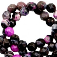 Faceted natural stone beads disc 3mm Pink anthracite