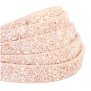 Plat imi leer met glitters 10mm Light salmon pink