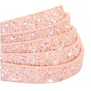 Plat imi leer met glitters 10mm Salmon pink