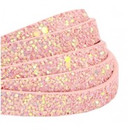 Plat imi leer met glitters 10mm Light vintage pink