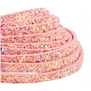Plat imi leer met glitters 5mm Vintage pink