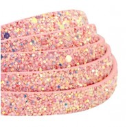Plat imi leer met glitters 10mm Vintage pink