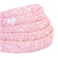 Plat imi leer met glitters 10mm Pink