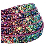 Plat imi leer met glitters 10mm Purple magenta