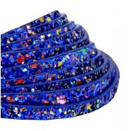 Plat imi leer met glitters 5mm Cobalt blue