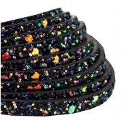 Plat imi leer met glitters 5mm Black-purple