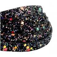 Plat imi leer met glitters 10mm Black-purple
