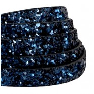 Plat imi leer met glitters 10mm Dark blue