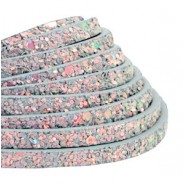 Plat imi leer met glitters 5mm Light blue-grey