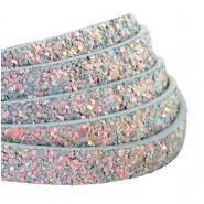 Plat imi leer met glitters 10mm Light blue-grey