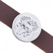 Metal slider Bead round with Horse for flat 10mm cord / leather Antique silver