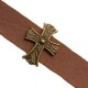 Metal slider Bead Cross deco for flat 10mm cord / leather Antique brons